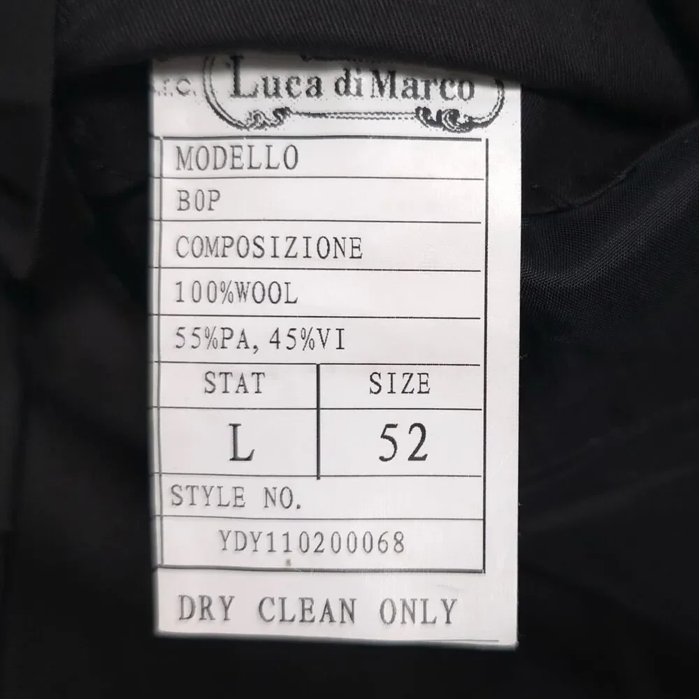 Byron Luca di Marco Men’s Dress Pants Size 52 US 34x31 Black 100% WOOL 150’s B0P